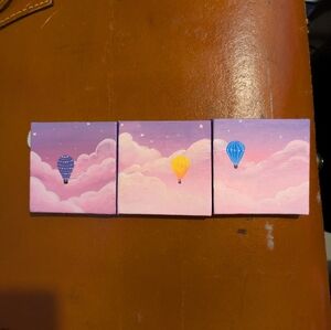 3 Mini whimsical hot air balloon paintings 2x2